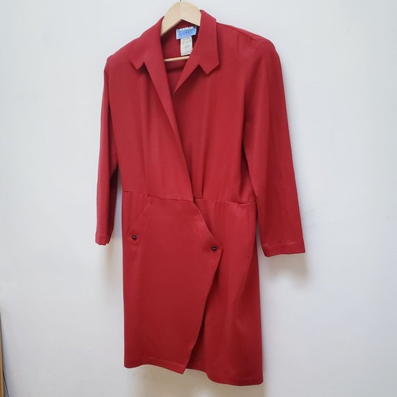 Thierry Mugler 1980s Crimson Wool Coat Dress - Picture 3 of 12